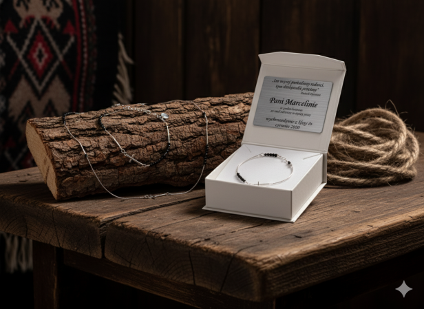 Komplet srebrnej biżuterii z czarnymi kryształkami i krzyżykiem – srebro 925