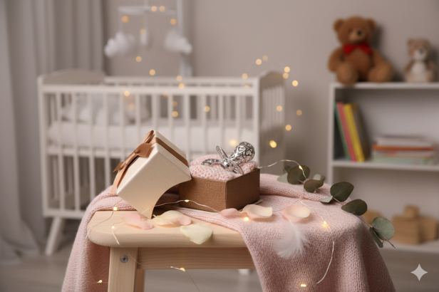 Srebrny smoczek p.925 w złotym etui – Prezent Pamiątka | Linia BABY SILVER™ w aranżacji