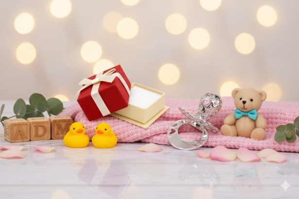 w aranżacji Srebrny smoczek p.925 w czerwonym etui – Prezent Pamiątka | Linia BABY SILVER™