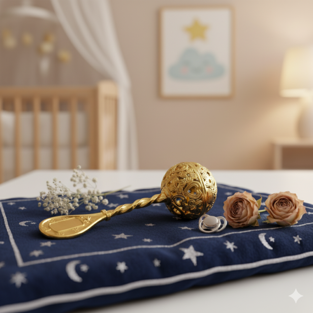 Grzechotka pozłacana 24k – Pamiątka Prezent | Linia BABY GOLD™ aranżacja