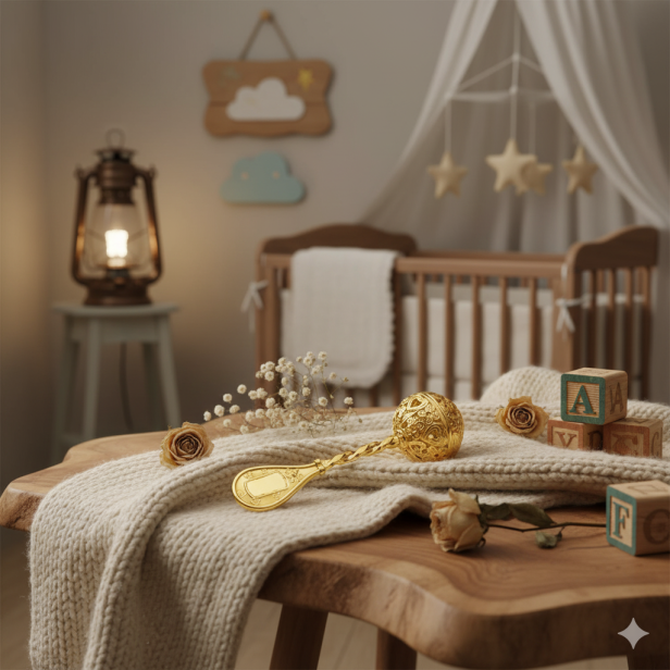 aranżacja - Grzechotka pozłacana 24k – Pamiątka Prezent | Linia BABY GOLD™