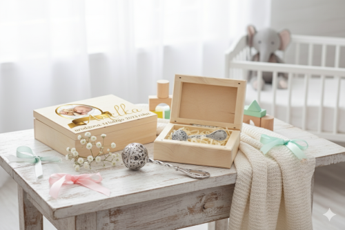 Grzechotka ze srebra pr. 925 – 14,5 g w pudełku z nadrukiem | Linia BABY SILVER™ w aranżacji