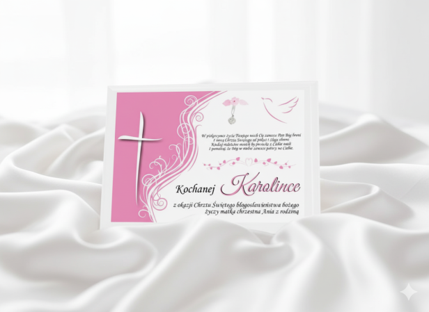 PINK różowy projekt - Statuetka z medalikiem – Pamiątka Chrztu Świętego | Linia AUREA CLASSIC™