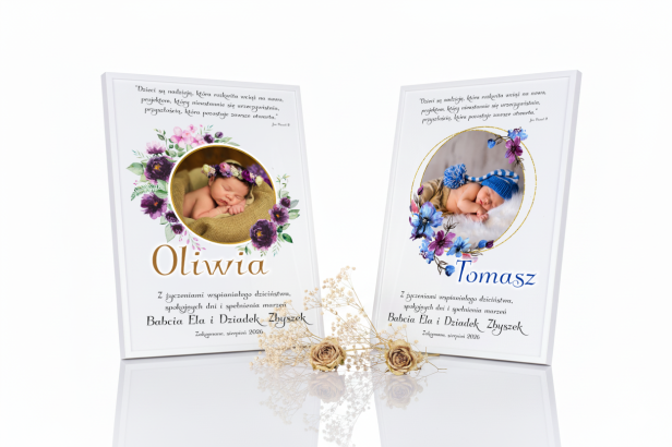 Obraz ze zdjęciem dziecka jako pamiątkowa statuetka – prezent pamiątka na Chrzest, Roczek, Narodziny | Linia AUREA CLASSIC™