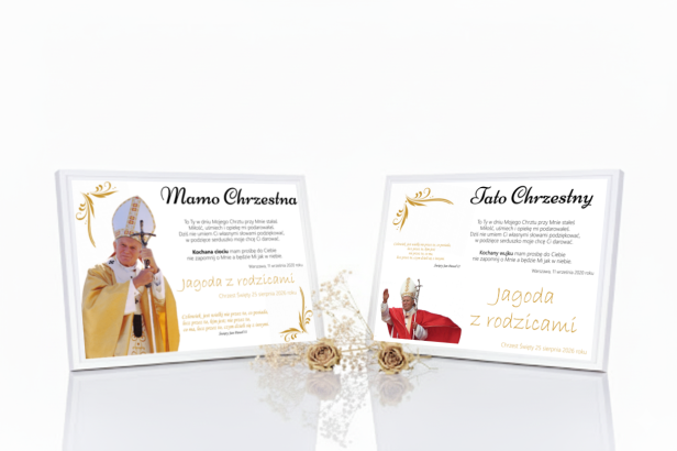 Podziękowania dla Rodziców Chrzestnych – Pamiątkowa statuetka z motywem św. Jana Pawła II | Linia AUREA CLASSIC™