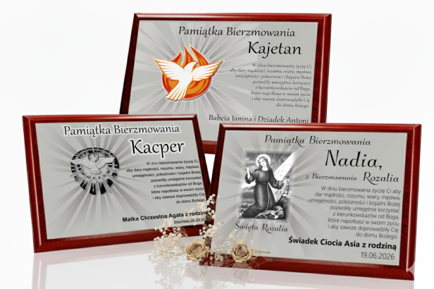 Pamiątkowa statuetka z okazji Bierzmowania – Obraz na drewnianym podkładzie | Linia AUREA CLASSIC™