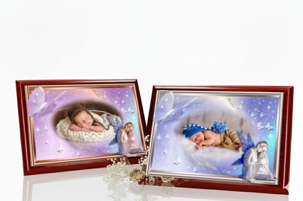 Pamiątkowa statuetka, obraz na drewnianym podkładzie ze zdjęciem – Prezent na Chrzest Święty | Linia AUREA CLASSIC™