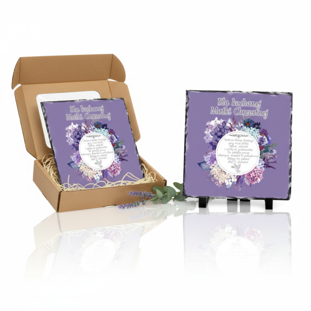 Dla Matki Chrzestnej - FOTOGRANIT z dedykacją w pudełku – Podziękowania dla Rodziców Chrzestnych | Linia AUREA STONE™