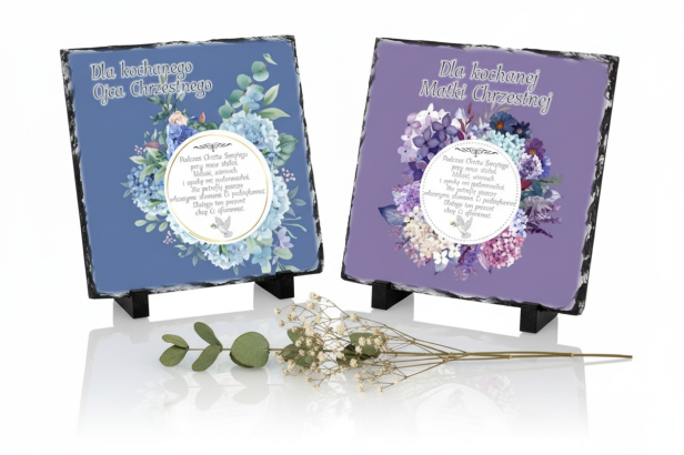 FOTOGRANIT z dedykacją w pudełku – Podziękowania dla Rodziców Chrzestnych | Linia AUREA STONE™