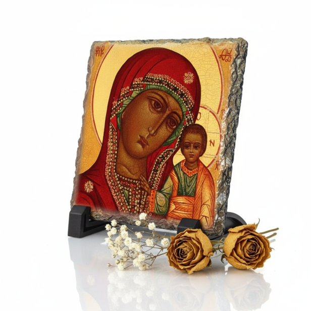 FOTOGRANIT z wizerunkiem Matki Boskiej Kazańskiej – Obrazek Religijny na granicie | Linia AUREA STONE™