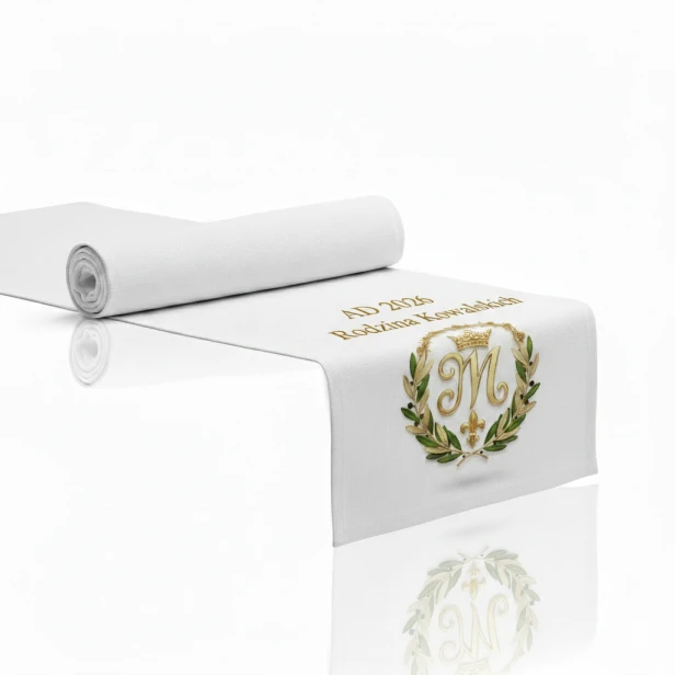 Bieżnik kolędowy z Monogramem Maryjnym – personalizowany nadruk | DOMUS SACRA™