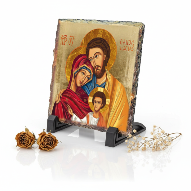 FOTOGRANIT z motywem Rodziny Świętej Bizantyjskiej – Obrazek Religijny na granicie | Linia AUREA STONE™