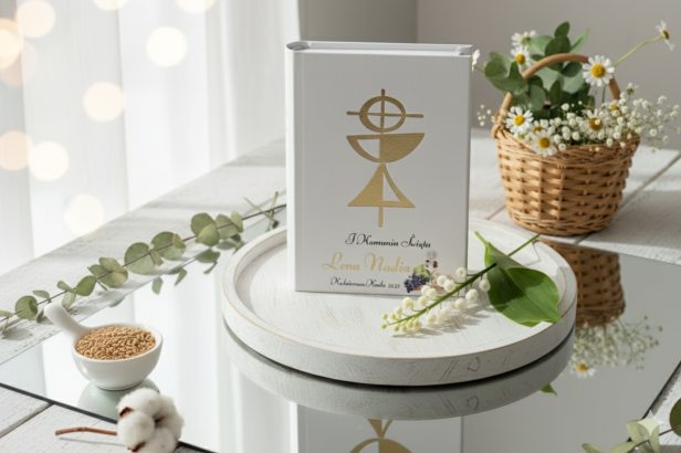 w aranżacji  Skarbczyk komunijny Droga do Nieba z personalizowanym nadrukiem – pamiątka i modlitwa