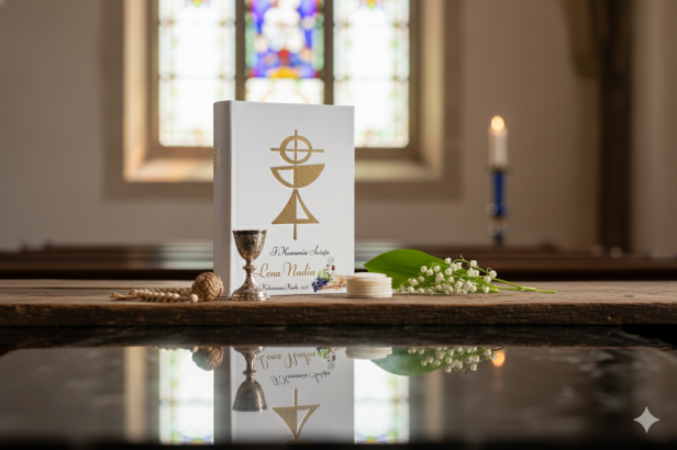 aranżacja kościelna -  Skarbczyk komunijny Droga do Nieba z personalizowanym nadrukiem – pamiątka i modlitwa