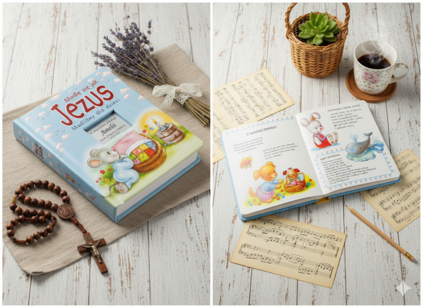 spojrzenie wewnątrz -Książka dla dzieci z grawerowaną dedykacją – „Modlę się jak Jezus” | Pamiątka Chrztu