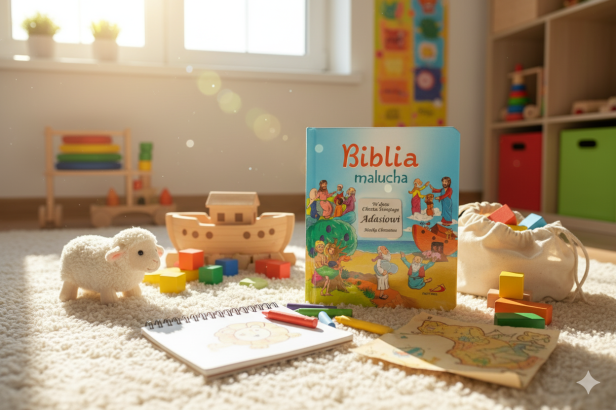 Biblia Malucha z grawerowaną dedykacją – Pamiątka Chrztu Świętego w aranżacji