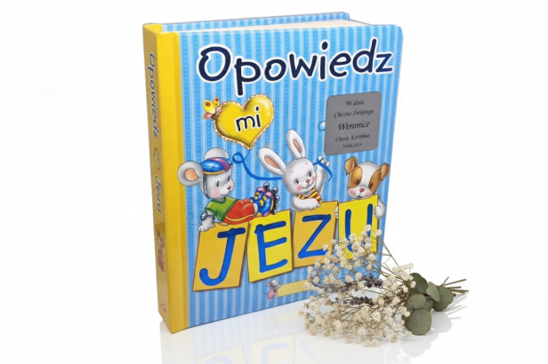 Książka z grawerem – Opowiedz Mi Jezu | Pamiątka Chrztu Świętego | Prezent religijny dla dziecka