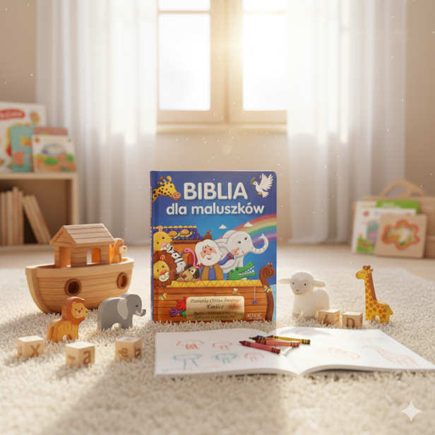 Biblia dla maluszków z grawerowaną dedykacją – Pamiątka Chrztu Świętego | Prezent dla dzieck