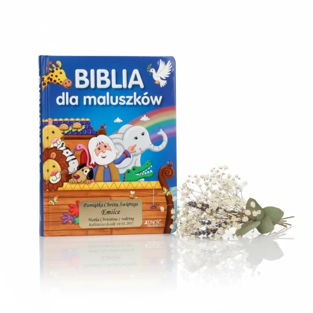 Biblia dla maluszków z grawerem – ilustrowana pamiątka Chrztu Świętego