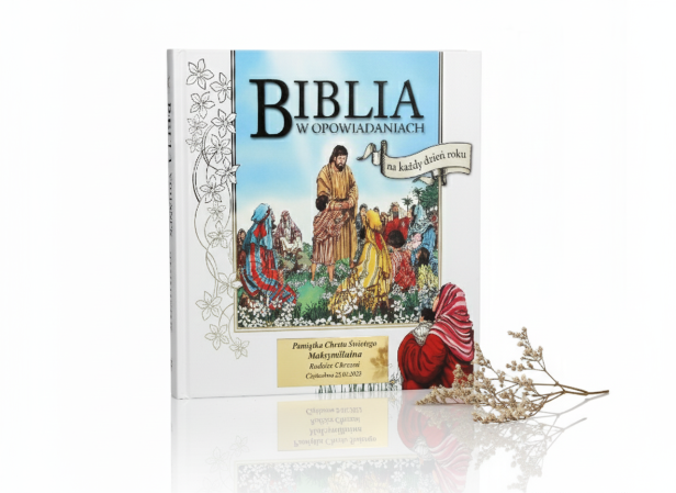 Biblia w opowiadaniach z grawerowaną dedykacją – Pamiątka Chrztu i Komunii Świętej | Prezent religijny