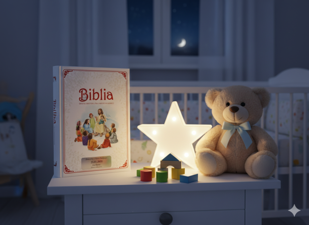 Biblia „Święta historia dla naszych dzieci” z grawerowaną dedykacją – Pamiątka Chrztu i Komunii Świętej