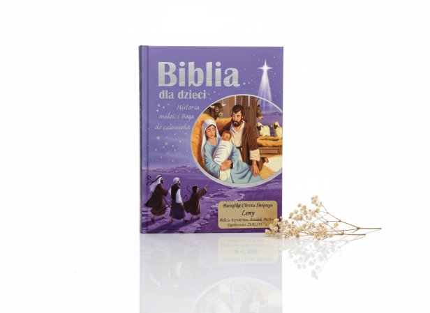 Biblia dla dzieci z grawerowaną dedykacją – Historia miłości Boga do człowieka | Pamiątka Chrztu i Komunii