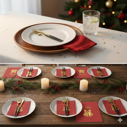 Serwetki świąteczne „Dzwonki – Merry Christmas” – 10 szt. | Dekoracja stołu w aranżacji