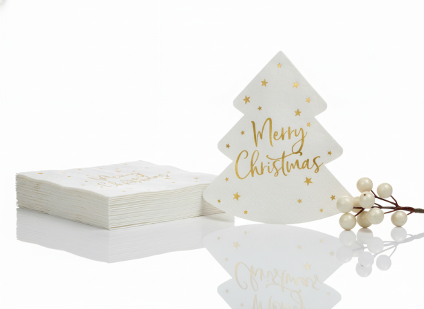 Serwetki świąteczne „Choinka – Merry Christmas” – białe, 20 szt. | Dekoracja stołu