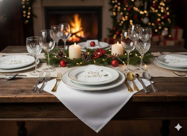Serwetki świąteczne „Choinka – Merry Christmas” – białe, 20 szt. | Dekoracja stołu w aranzacji