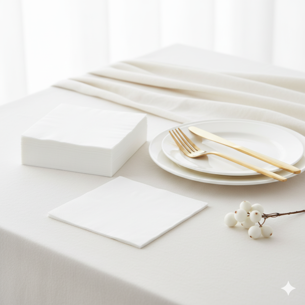 Serwetki ekologiczne białe 40×40 cm – trójwarstwowe, 20 szt. | Dekor stołu