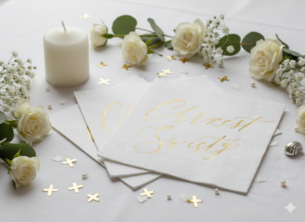 Serwetki ekologiczne „Chrzest Święty” – złote, 33×33 cm, 20 szt. | Dekor stołu