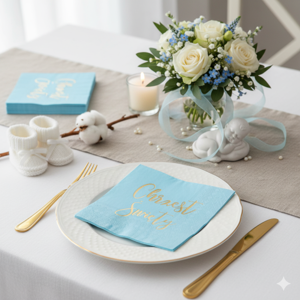 Serwetki niebieskie „Chrzest Święty” – 10 szt. | Dekoracja stołu