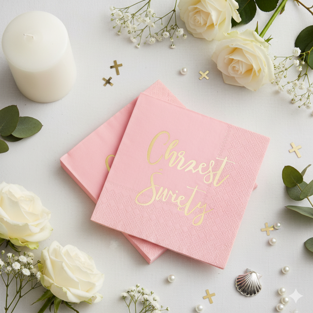 Serwetki różowe „Chrzest Święty” – 10 szt. | Dekoracja stołu