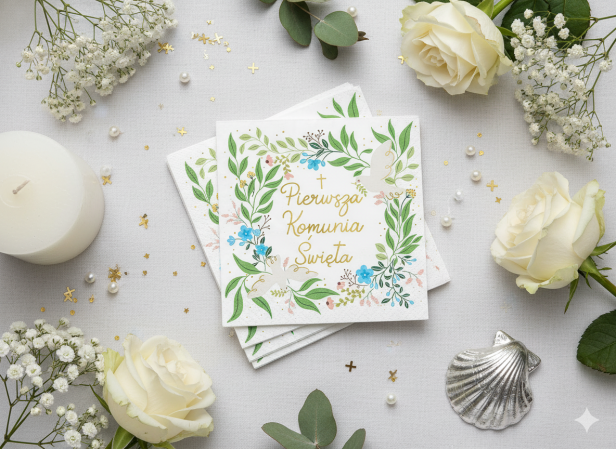 Ekologiczne serwetki komunijne „Kwiaty” – 20 szt. | Dekoracja stołu