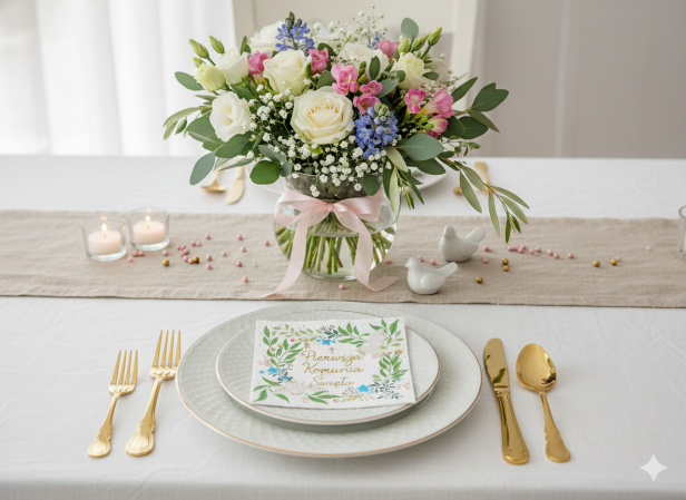 Ekologiczne serwetki komunijne „Kwiaty” – 20 szt. | Dekoracja stołu