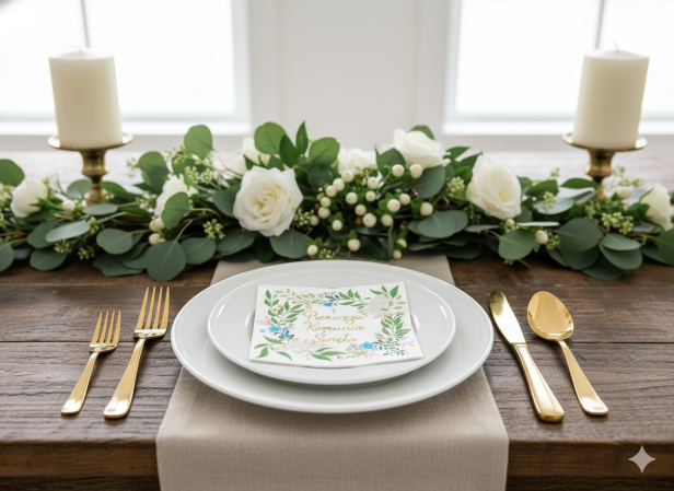 Ekologiczne serwetki komunijne „Kwiaty” – 20 szt. | Dekoracja stołu