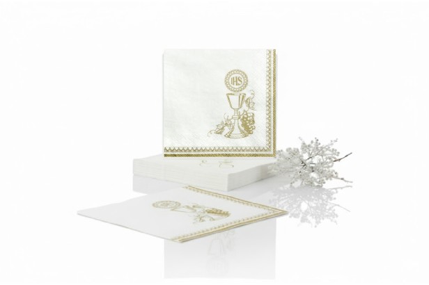 Serwetki komunijne „Kielich IHS” – 33×33 cm, 20 szt. | Ekologiczne