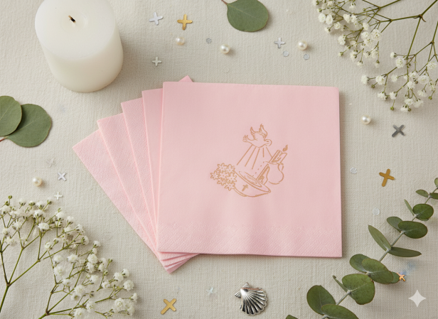 Różowe serwetki „Chrzest Święty” – 33×33 cm, 20 szt. | Dekoracja stołu