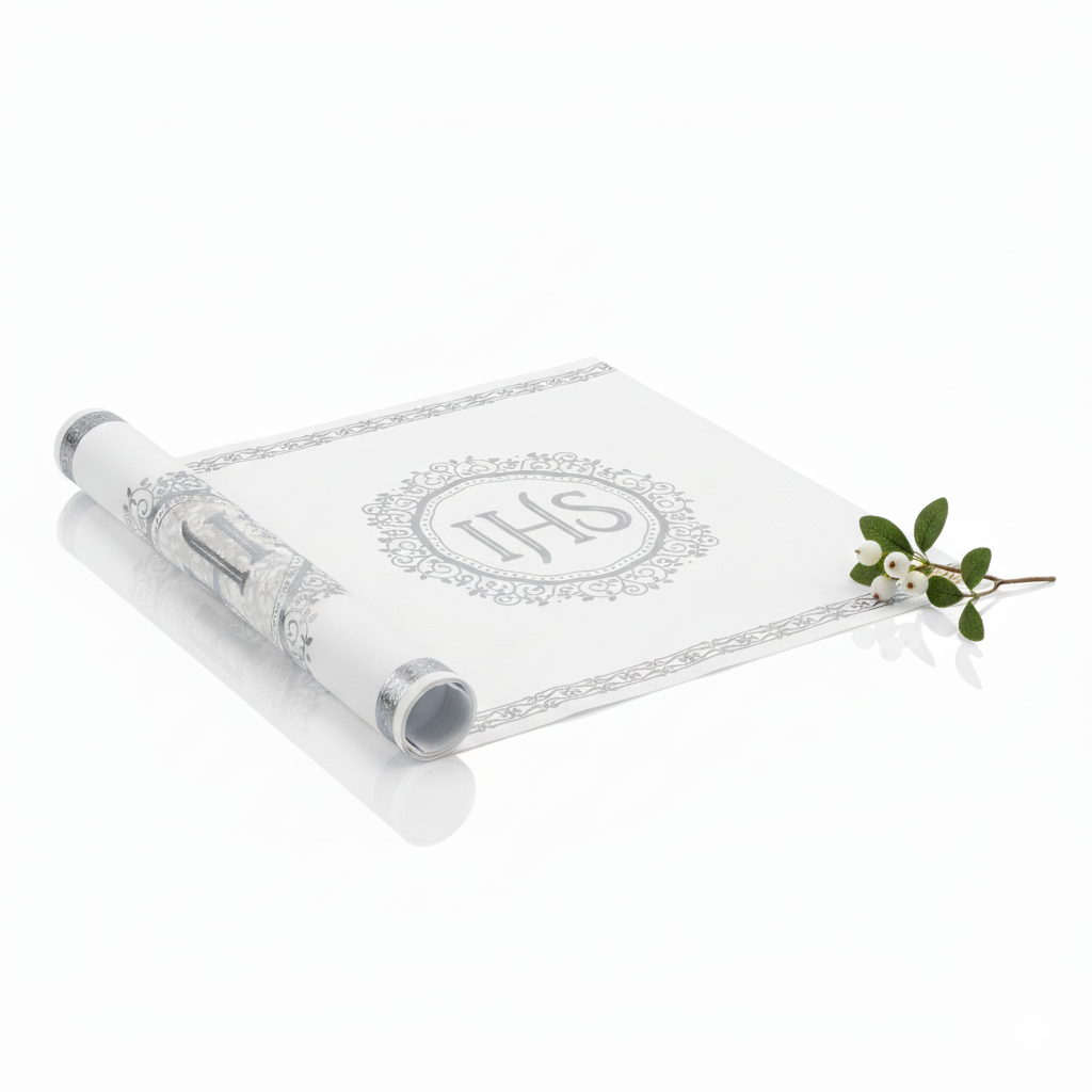 Bieżnik Komunia Święta IHS – Eukaliptus srebrny, 5 m × 30 cm | Dekoracja stołu
