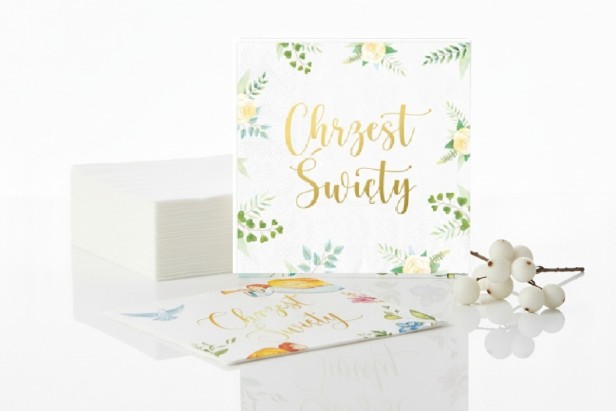 Serwetki na Chrzest Święty „Eukaliptus” – 33×33 cm, 10 szt. | Dekoracja stołu