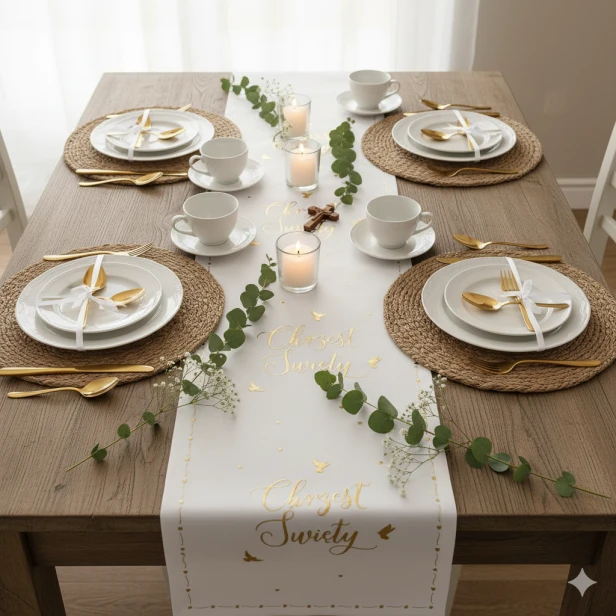 Bieżnik GOŁĄBKI na Chrzest – elegancka dekoracja przyjęcia