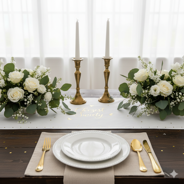 Bieżnik Chrzest Święty GOŁĄBKI – 5 m × 30 cm | Dekoracja stołu