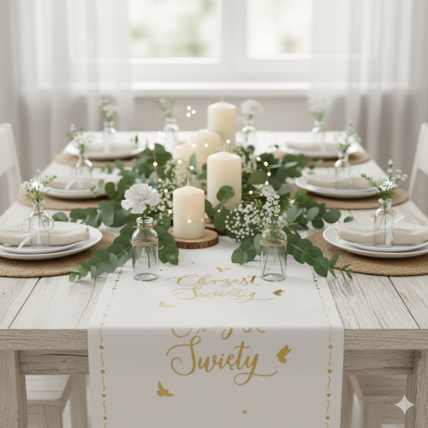 Bieżnik Chrzest Święty GOŁĄBKI – 5 m × 30 cm | Dekoracja stołu