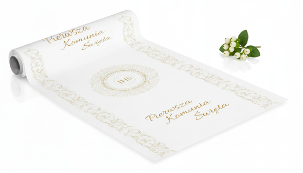 Bieżnik Komunijny IHS – Złota Mandala 5 m × 40 cm | Dekoracja stołu