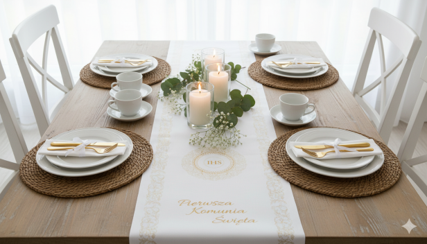 Bieżnik Komunijny IHS – Złota Mandala 5 m × 40 cm | Dekoracja stołu