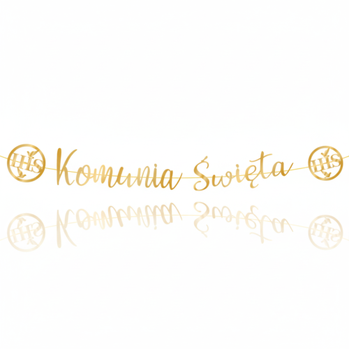 Baner Komunia Święta złoty 3 m – girlanda z medalionami IHS