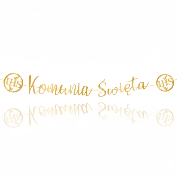 Baner Komunia Święta złoty 3 m – girlanda z medalionami IHS