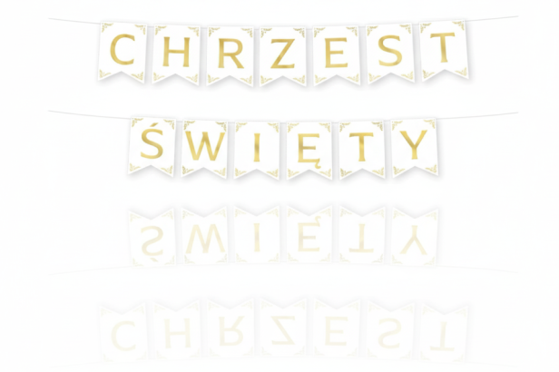 Baner Chrzest Święty biało-złoty – girlanda ozdobna 160 cm | Dekoracja chrzcielna