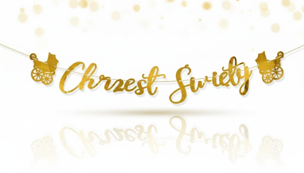 Baner Chrzest Święty złoty – girlanda ozdobna 127 cm | Dekoracja chrzcielna