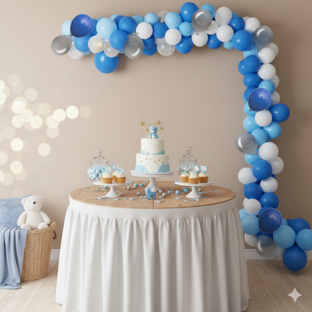 Zestaw balonów BABY BLUE – girlanda balonowa biało-błękitno-złota XXL, 100 sztuk